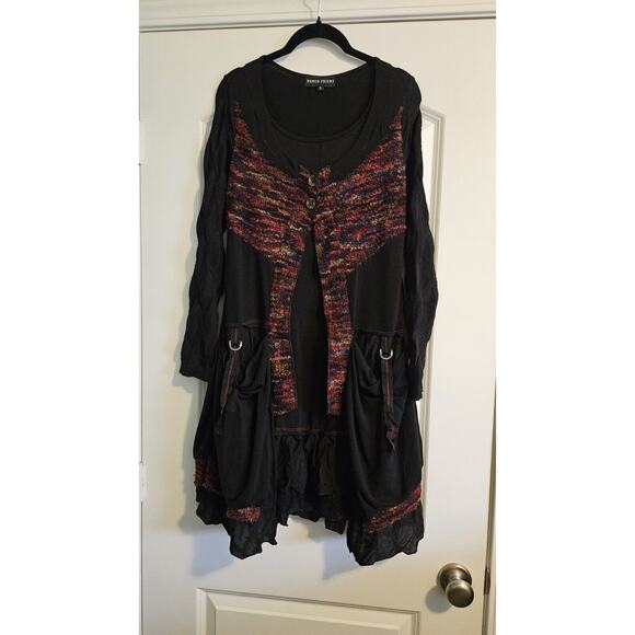 Paolo Tricut Dress Size S Black Layered Long Sleeve Ruffles Lagenlook BOHO Artsy - Picture 8 of 15